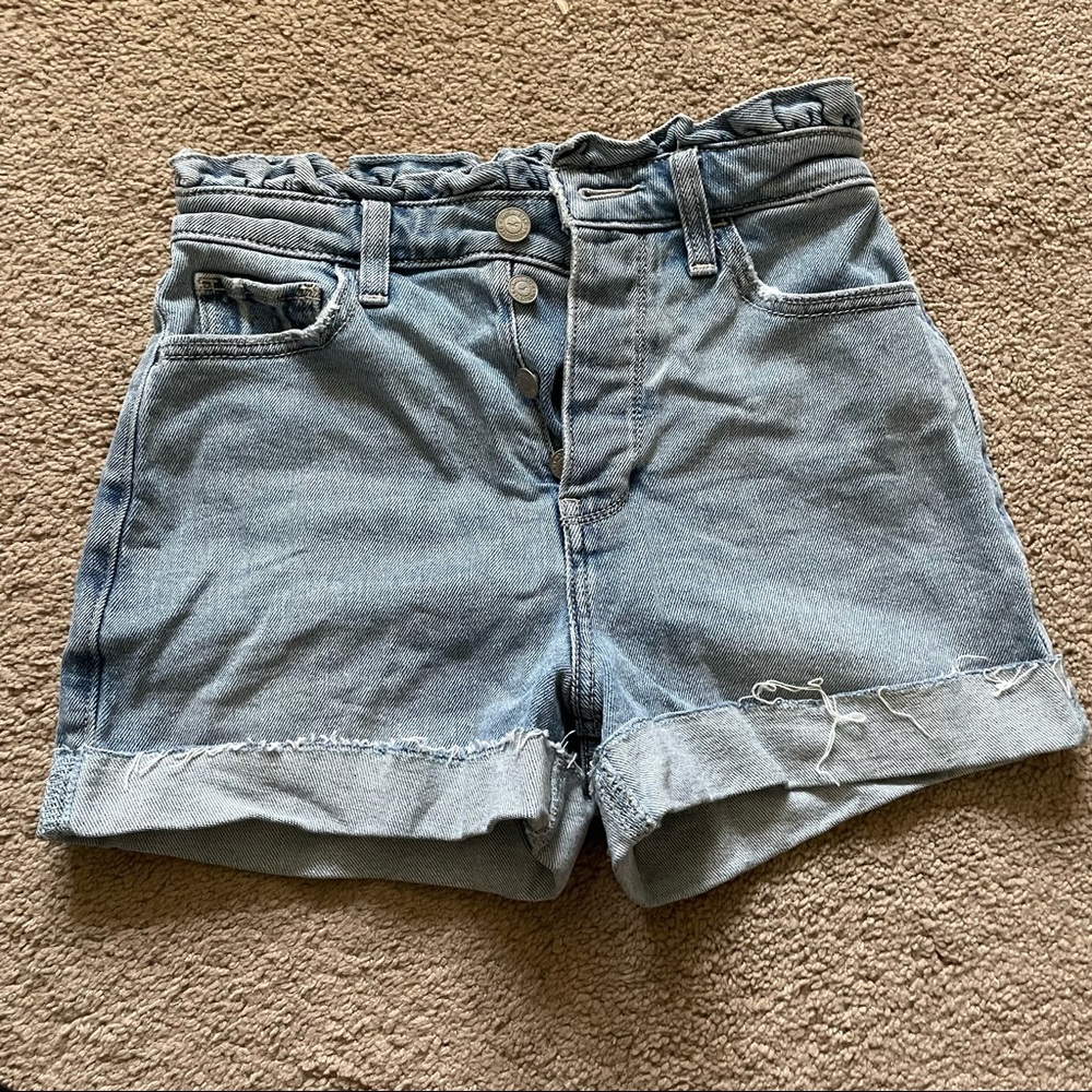 High Waisted Paper-Bag Jean Shorts